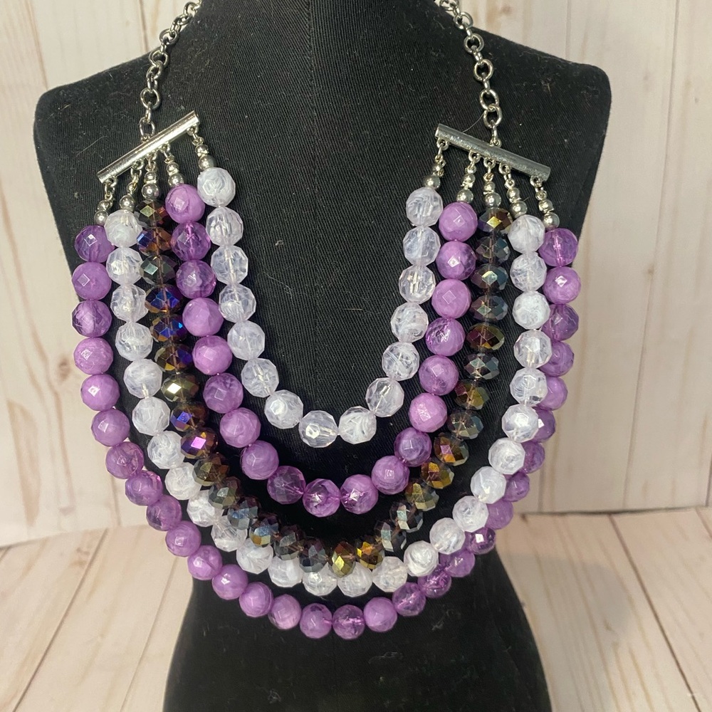 New York & Company Purple with Silver Accents Multi-Strand Necklace like new - Picture 1 of 2